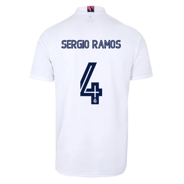 Maillot Football Real Madrid Domicile NO.4 Sergio Ramos 2020-21 Blanc